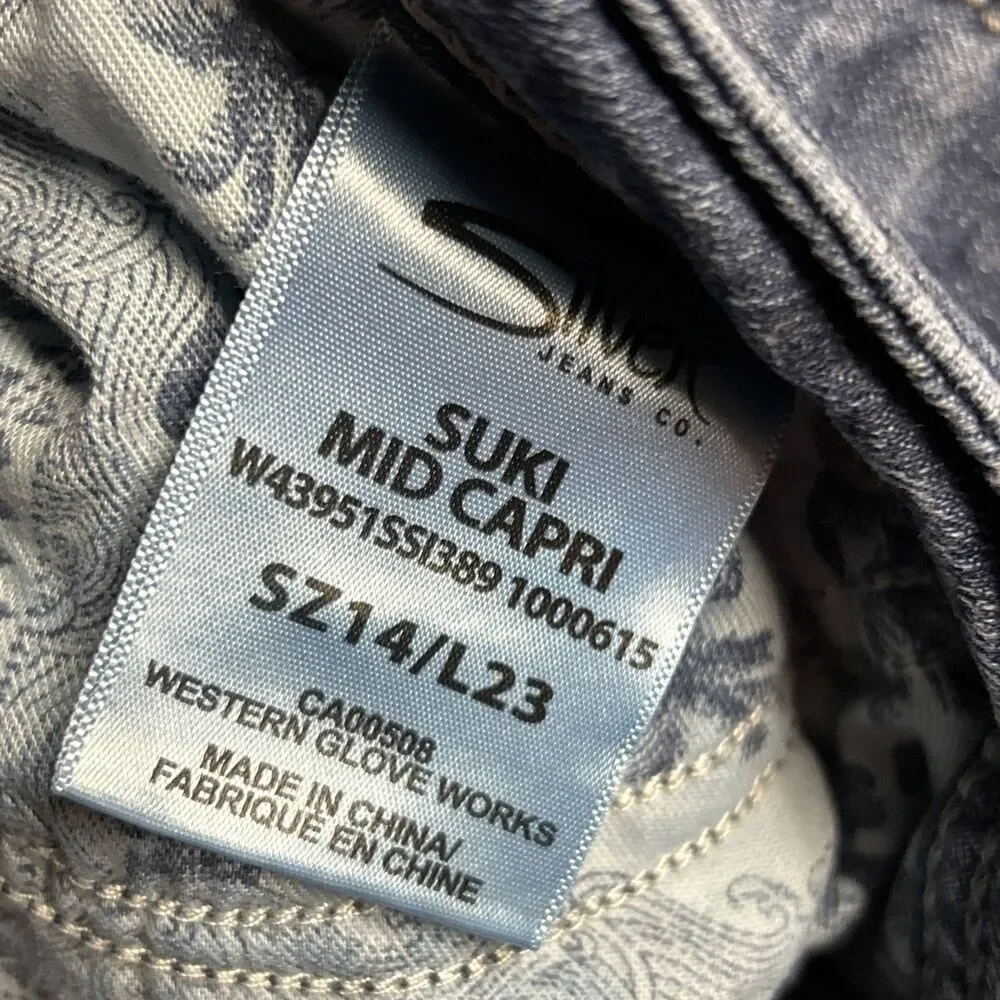 Silver Fluid Denim Suki Mid Capri Womens Jeans 14/23 Medium Wash Y2K